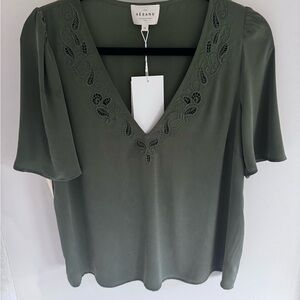 Sezane Forest Green Embroidered Blouse